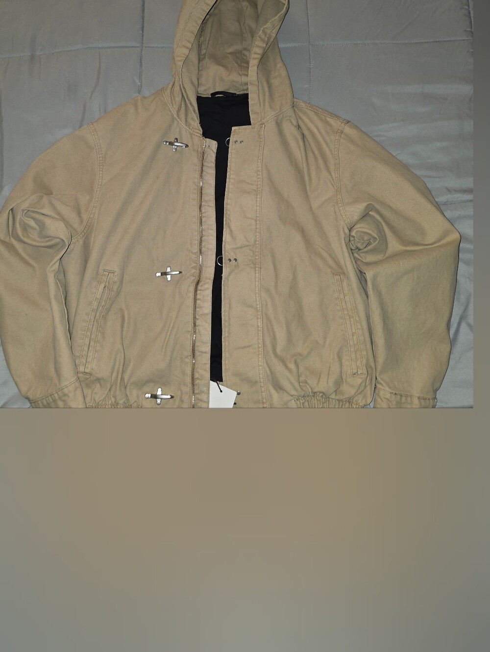 Zara Relaxed Fit Hooded Tan Jacket with Clasps -NWT